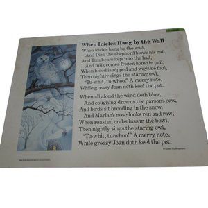 When Icicles Hang the Wall School Poster William Shakespeare 30254 Poetry VNTG